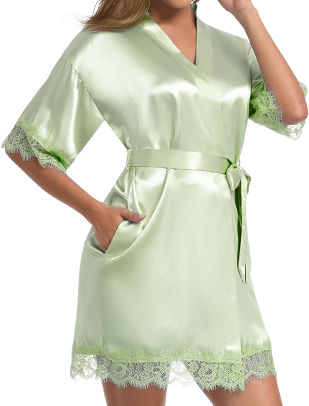 Women's Lace Trim Kimono Robe Bride Bridesmaids