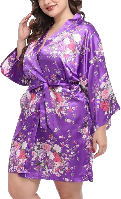 Plus Size Floral Robe Blossom Printed Bride
